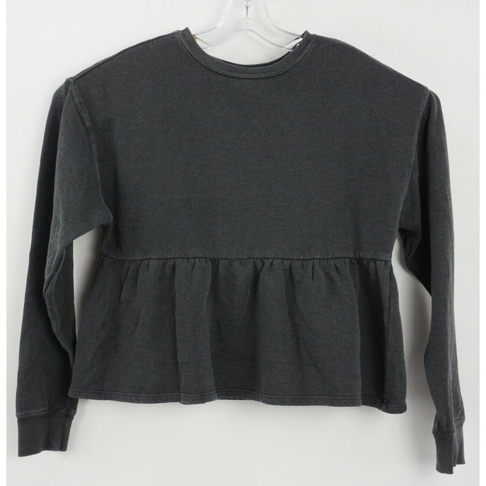 BP‎ Women's Small "Washed" Black French Terry Ruffle Cropped Crew Babydoll Top